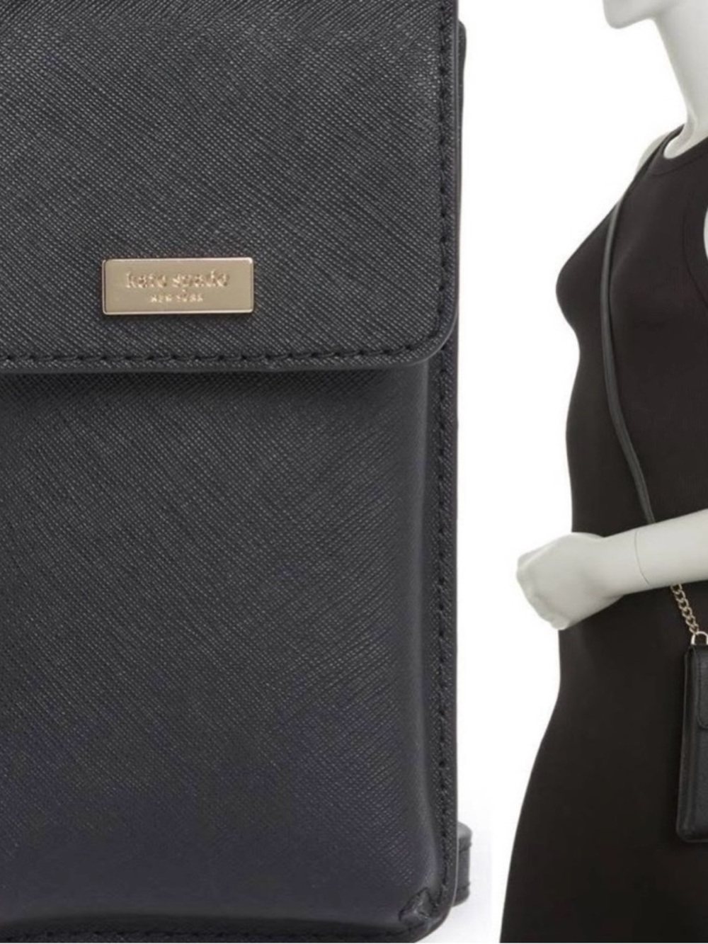 kate spade black/gold Laurel Way North Flap Phone crossbody pre-owned